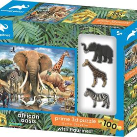 Prime 15545 3D Afrika Hayvanları 100 Parça Puzzle ve Figür Set