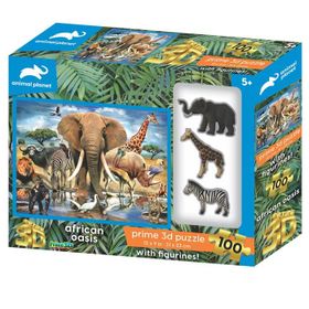 Prime 15545 3D Afrika Hayvanları 100 Parça Puzzle ve Figür Set