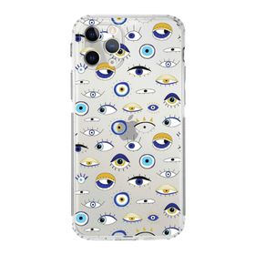 Printify Apple iPhone 11 Pro Max ile Uyumlu Nazar Boncuğu 2 Baskılı Kamera Korumalı Şeffaf Silikon Kılıf