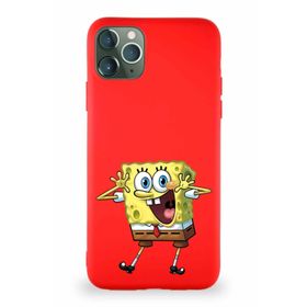 Printify Apple Iphone 11 Pro Max Soft Premier Kapak Sünger Bob Tasarımlı Silikon Kırmızı Kılıf