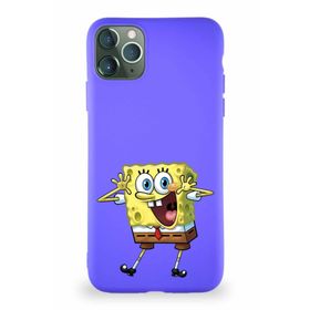 Printify Apple Iphone 11 Pro Max Soft Premier Kapak Sünger Bob Tasarımlı Silikon Mor Kılıf