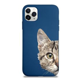 Printify Apple Iphone 11 Pro Max Uyumlu Lansman Catface Tasarımlı Içi Kadife Kapak-Lacivert Kılıf