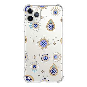 Printify Apple iPhone 11 Pro Max Uyumlu Nazar Boncuğu 5 Baskılı Şeffaf Köşe Korumalı Antişok Kılıf