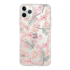 Printify Apple iPhone 11 Pro Uyumlu Kapak Floral Kırmızı Tasarımlı Şeffaf Silikon Kılıf