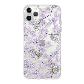 Printify Apple Iphone 11 Pro Uyumlu Kapak Floral Lila Tasarımlı Şeffaf Silikon Kılıf