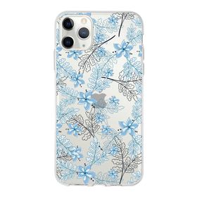 Printify Apple iPhone 11 Pro Uyumlu Kapak Floral Mavi Tasarımlı Şeffaf Silikon Kılıf