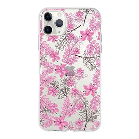 Printify Apple iPhone 11 Pro Uyumlu Kapak Floral Pembe Tasarımlı Şeffaf Silikon Kılıf