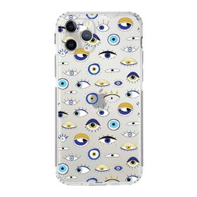 Printify Apple iPhone 11 Pro Uyumlu Nazar Boncuğu 2 Baskılı Kamera Korumalı Şeffaf Silikon Kılıf