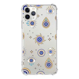 Printify Apple iPhone 11 Pro Uyumlu Nazar Boncuğu 5 Baskılı Şeffaf Köşe Korumalı Antişok Kılıf
