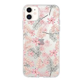 Printify Apple iPhone 11 Uyumlu Kapak Floral Kırmızı Tasarımlı Şeffaf Silikon Kılıf