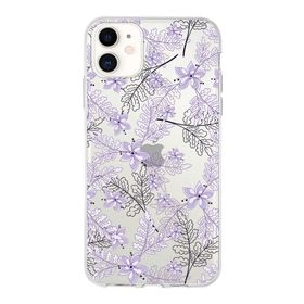 Printify Apple iPhone 11 Uyumlu Kapak Floral Lila Tasarımlı Şeffaf Silikon Kılıf