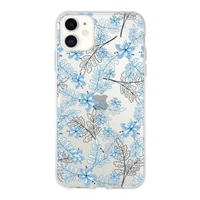 Printify Apple iPhone 11 Uyumlu Kapak Floral Mavi Tasarımlı Şeffaf Silikon Kılıf