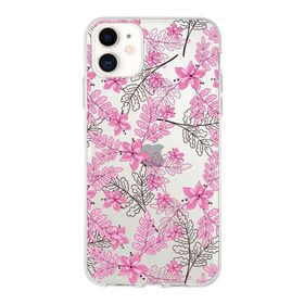 Printify Apple iPhone 11 Uyumlu Kapak Floral Pembe Tasarımlı Şeffaf Silikon Kılıf