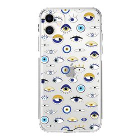Printify Apple iPhone 11 Uyumlu Nazar Boncuğu 2 Baskılı Kamera Korumalı Şeffaf Silikon Kılıf