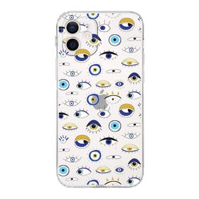 Printify Apple iPhone 12 ile Uyumlu Nazar Boncuğu 2 Baskılı Kamera Korumalı Şeffaf Silikon Kılıf