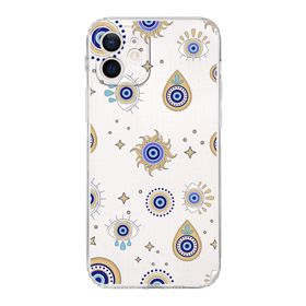 Printify Apple iPhone 12 ile Uyumlu Nazar Boncuğu 5 Kamera Korumalı Şeffaf Silikon Kılıf