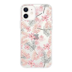 Printify Apple iPhone 12 Mini Uyumlu Kapak Floral Kırmızı Tasarımlı Şeffaf Silikon Kılıf