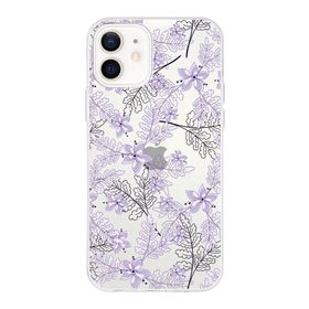 Printify Apple iPhone 12 Mini Uyumlu Kapak Floral Lila Tasarımlı Şeffaf Silikon Kılıf