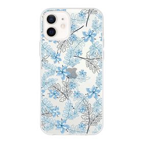 Printify Apple iPhone 12 Mini Uyumlu Kapak Floral Mavi Tasarımlı Şeffaf Silikon Kılıf