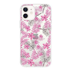 Printify Apple iPhone 12 Mini Uyumlu Kapak Floral Pembe Tasarımlı Şeffaf Silikon Kılıf