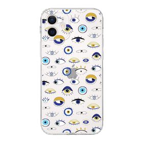 Printify Apple iPhone 12 Mini Uyumlu Nazar Boncuğu 2 Baskılı Kamera Korumalı Şeffaf Silikon Kılıf