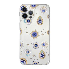 Printify Apple iPhone 12 Pro ile Uyumlu Nazar Boncuğu 5 Kamera Korumalı Şeffaf Silikon Kılıf