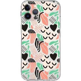 Printify Apple iPhone 12 Pro Max Uyumlu Kamera Korumalı Kapak Memphis Desen Tasarımlı Şeffaf Cep Telefonu Kılıfı
