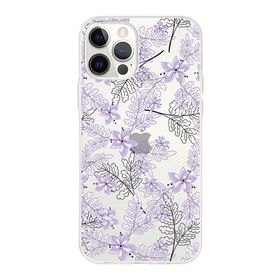 Printify Apple iPhone 12 Pro Max Uyumlu Kapak Floral Lila Tasarımlı Şeffaf Silikon Kılıf