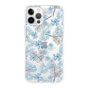Printify Apple iPhone 12 Pro Max Uyumlu Kapak Floral Mavi Tasarımlı Şeffaf Silikon Kılıf
