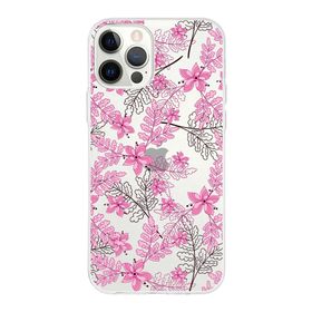 Printify Apple iPhone 12 Pro Max Uyumlu Kapak Floral Pembe Tasarımlı Şeffaf Silikon Kılıf