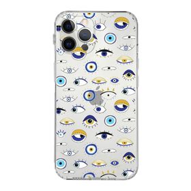 Printify Apple iPhone 12 Pro Max Uyumlu Nazar Boncuğu 2 Baskılı Kamera Korumalı Şeffaf Silikon Kılıf