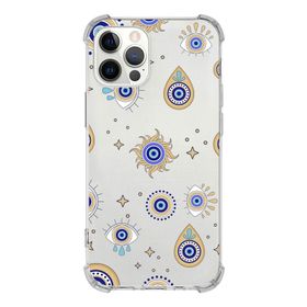 Printify Apple iPhone 12 Pro Max Uyumlu Nazar Boncuğu 5 Baskılı Şeffaf Köşe Korumalı Antişok Kılıf
