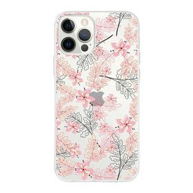 Printify Apple iPhone 12 Pro Uyumlu Kapak Floral Kırmızı Tasarımlı Şeffaf Silikon Kılıf