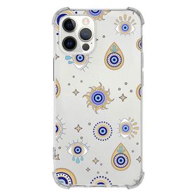 Printify Apple iPhone 12 Pro Uyumlu Nazar Boncuğu 5 Baskılı Şeffaf Köşe Korumalı Antişok Kılıf