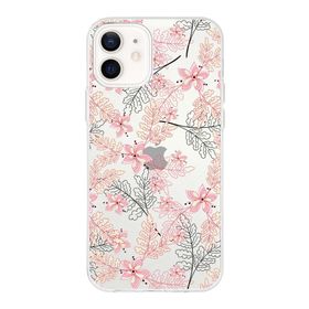 Printify Apple iPhone 12 Uyumlu Kapak Floral Kırmızı Tasarımlı Şeffaf Silikon Kılıf