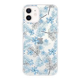 Printify Apple iPhone 12 Uyumlu Kapak Floral Mavi Tasarımlı Şeffaf Silikon Kılıf