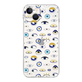 Printify Apple iPhone 13 Mini ile Uyumlu Nazar Boncuğu 2 Baskılı Kamera Korumalı Şeffaf Silikon Kılıf