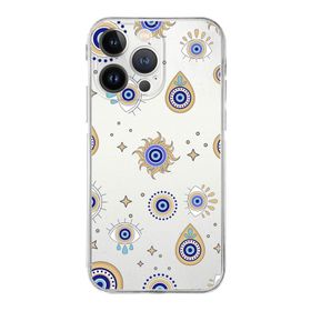 Printify Apple iPhone 13 Pro Max ile Uyumlu Nazar Boncuğu 5 Kamera Korumalı Şeffaf Silikon Kılıf