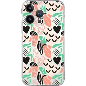 Printify Apple iPhone 13 Pro Max Uyumlu Kamera Korumalı Kapak Memphis Desen Tasarımlı Şeffaf Cep Telefonu Kılıfı