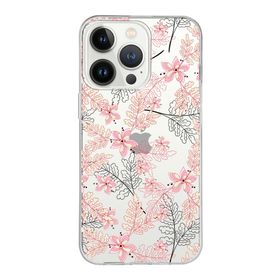 Printify Apple iPhone 13 Pro Max Uyumlu Kapak Floral Kırmızı Tasarımlı Şeffaf Silikon Kılıf