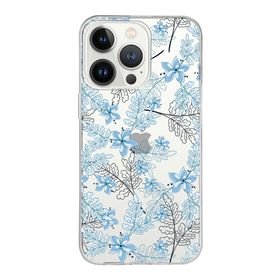 Printify Apple iPhone 13 Pro Max Uyumlu Kapak Floral Mavi Tasarımlı Şeffaf Silikon Kılıf