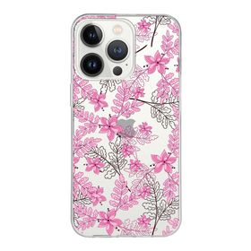 Printify Apple iPhone 13 Pro Max Uyumlu Kapak Floral Pembe Tasarımlı Şeffaf Silikon Kılıf