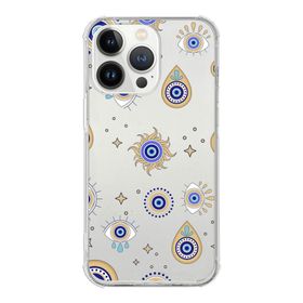 Printify Apple iPhone 13 Pro Max Uyumlu Nazar Boncuğu 5 Baskılı Şeffaf Köşe Korumalı Antişok Kılıf