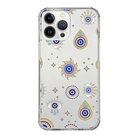 Printify Apple iPhone 13 Pro Uyumlu Nazar Boncuğu 5 Baskılı Şeffaf Köşe Korumalı Antişok Kılıf
