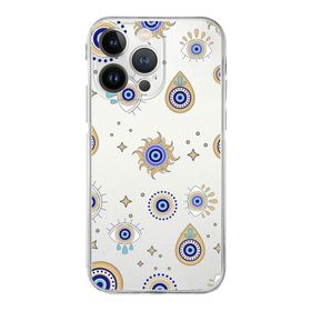 Printify Apple iPhone 13 Pro Uyumlu Nazar Boncuğu 5 Kamera Korumalı Şeffaf Silikon Kılıf
