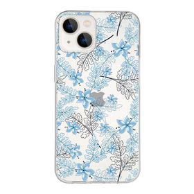 Printify Apple iPhone 13 Uyumlu Kapak Floral Mavi Tasarımlı Şeffaf Silikon Kılıf