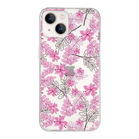 Printify Apple iPhone 13 Uyumlu Kapak Floral Pembe Tasarımlı Şeffaf Silikon Kılıf