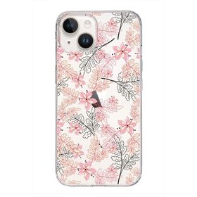 Printify Apple iPhone 14 Plus Uyumlu Kapak Floral Kırmızı Tasarımlı Şeffaf Silikon Kılıf