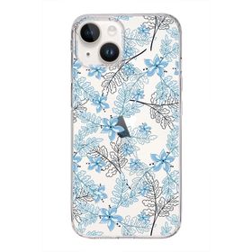 Printify Apple iPhone 14 Plus Uyumlu Kapak Floral Mavi Tasarımlı Şeffaf Silikon Kılıf
