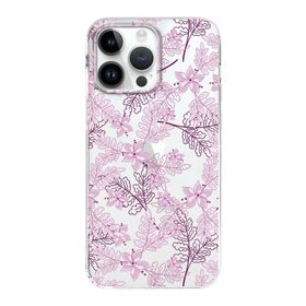 Printify Apple iPhone 14 Pro Max Uyumlu Kapak Floral Pembe Tasarımlı Şeffaf Silikon Kılıf